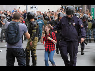 moscow . garbage is beaten and women and teen and the disabled